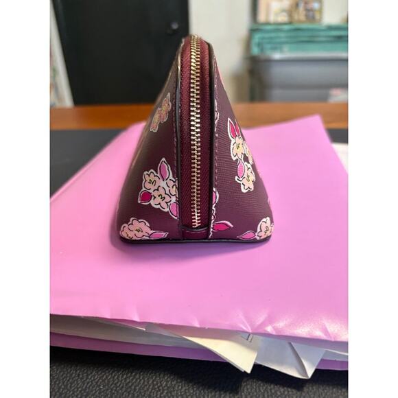 Kate Spade Tinsel Cosmetic Makeup Case Deep Berry  Frosted Floral - Picture 2 of 7
